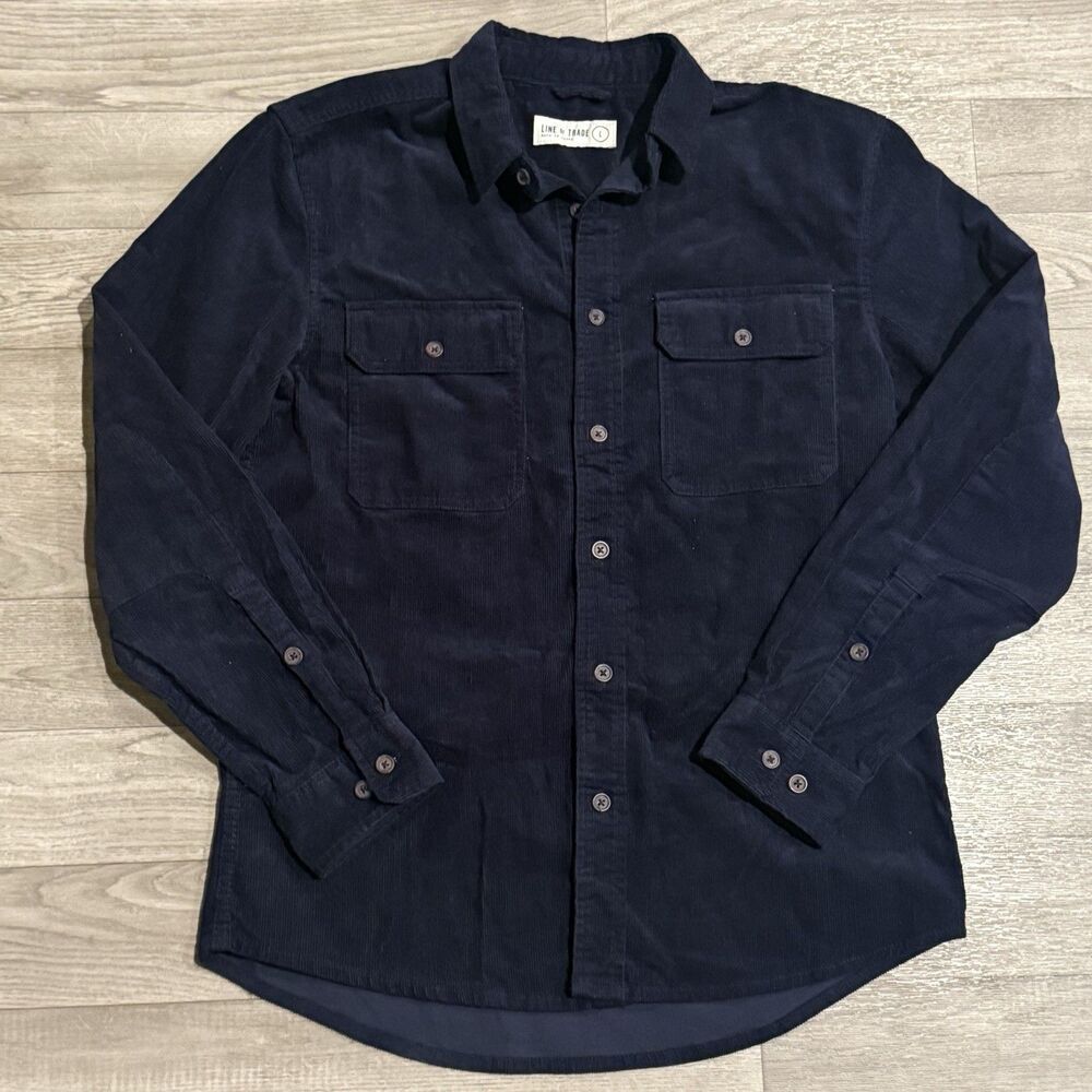 Line of Trade Shirt Jacket Mens Large Blue Corduroy Cotton Button Up Outdoors